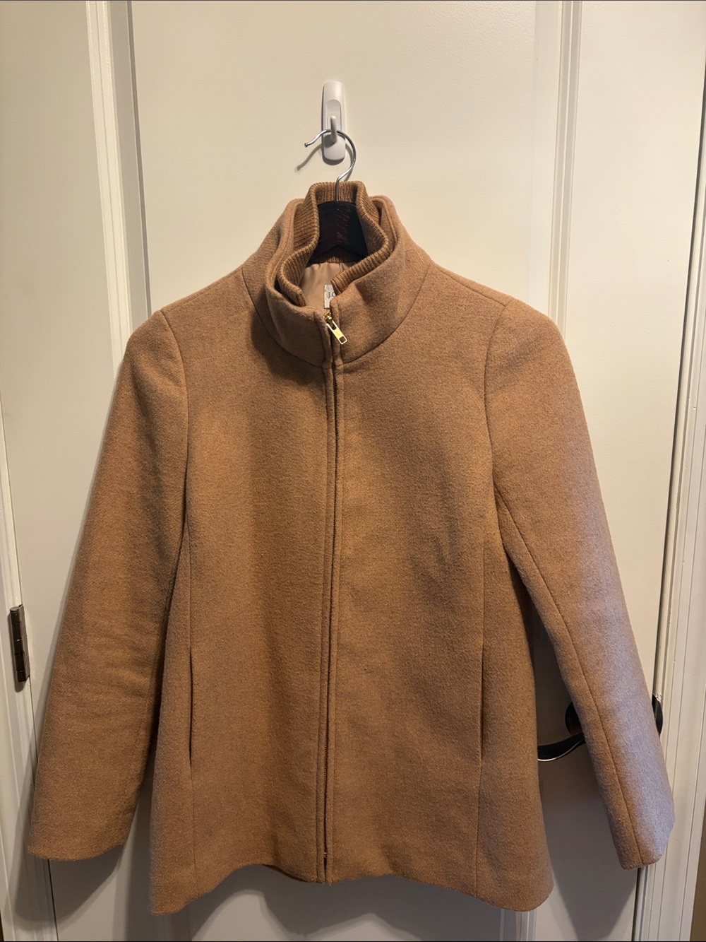 J. Crew Factory Camel Zip-Up Wool-Blend Pea Coat